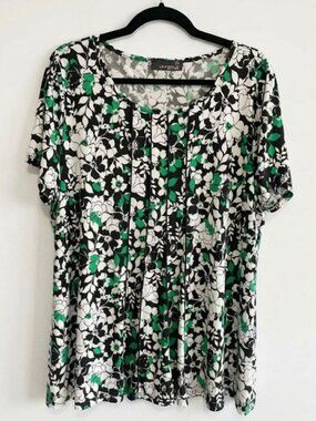 Laura Plus Black, White, and Green Floral Blouse - Size 1X